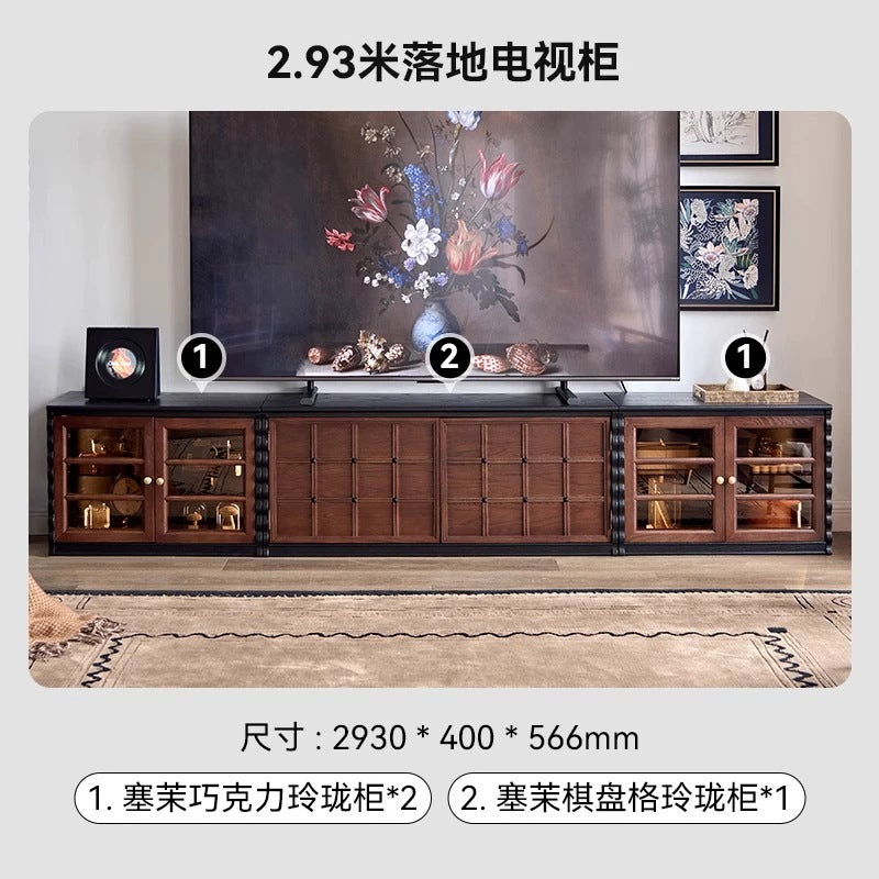 Elegant French Solid Wood TV Cabinet | Chinese Style Modular Storage & Display Unit for Living Room