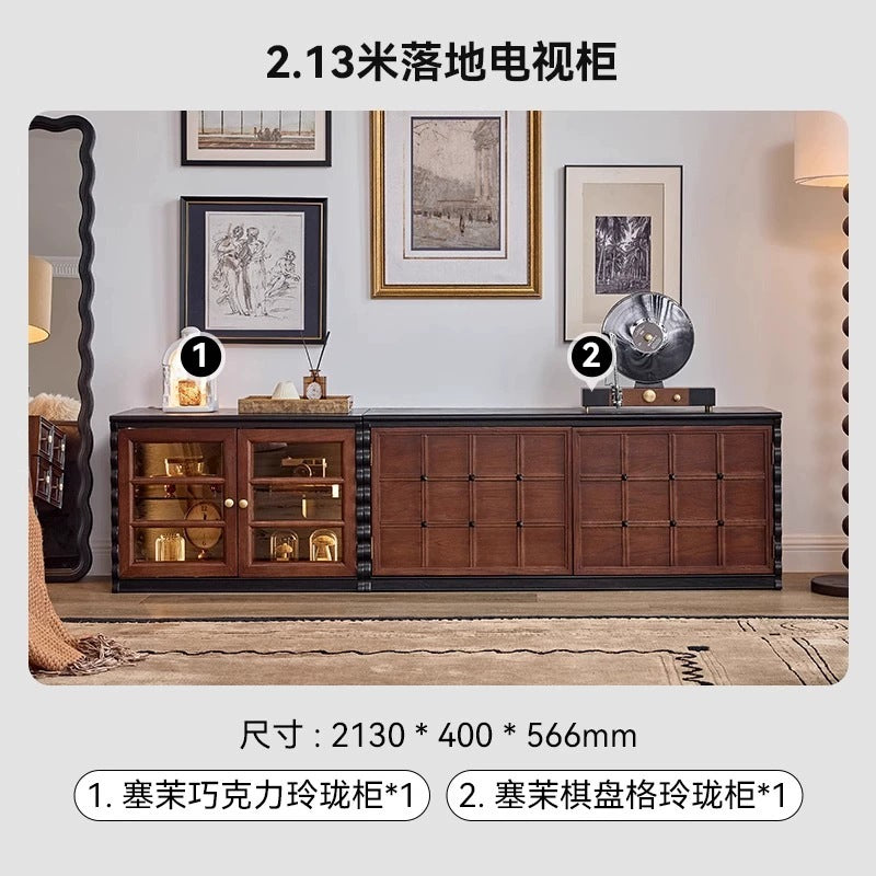 Elegant French Solid Wood TV Cabinet | Chinese Style Modular Storage & Display Unit for Living Room