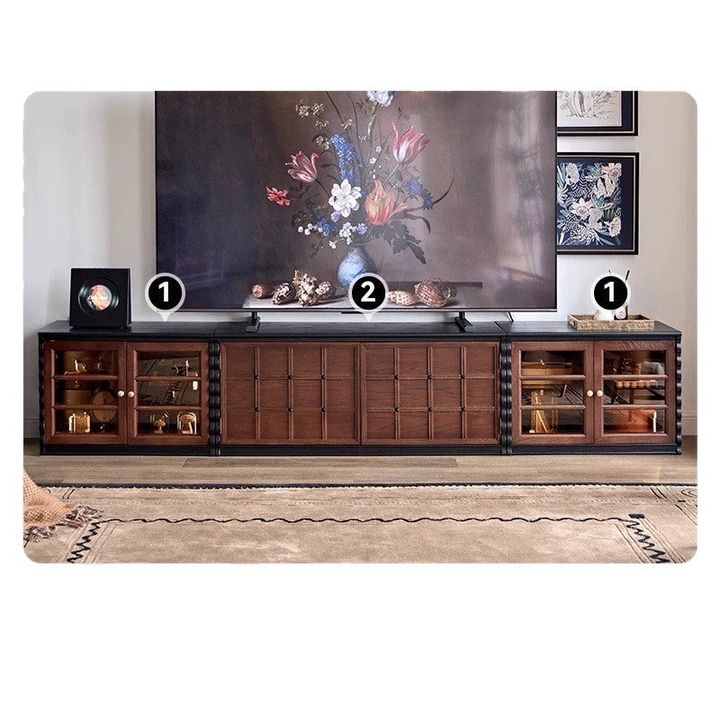Elegant French Solid Wood TV Cabinet | Chinese Style Modular Storage & Display Unit for Living Room