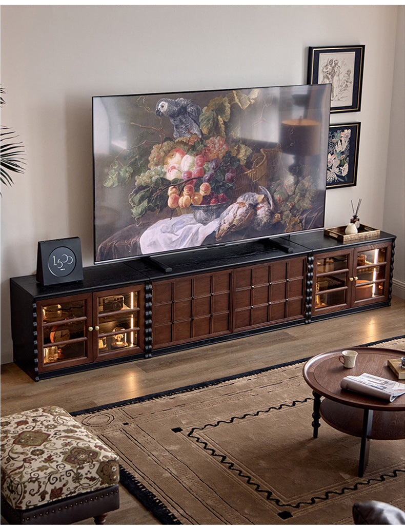Elegant French Solid Wood TV Cabinet | Chinese Style Modular Storage & Display Unit for Living Room
