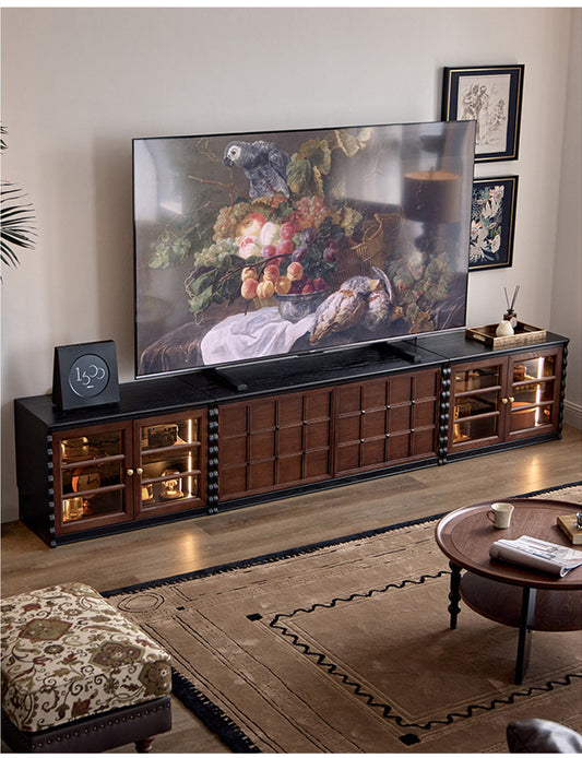 Elegant French Solid Wood TV Cabinet | Chinese Style Modular Storage & Display Unit for Living Room